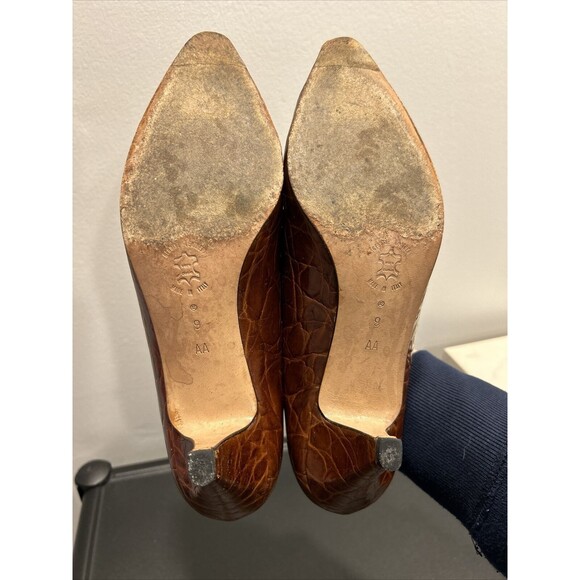 Vintage AMALFI Brown Leather Croco Textured MONICA Heels Womens 9AA Italy-B124 - Picture 9 of 11